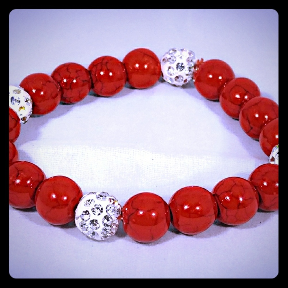 Vibrant Red Turquoise with Swarovski Bracelet